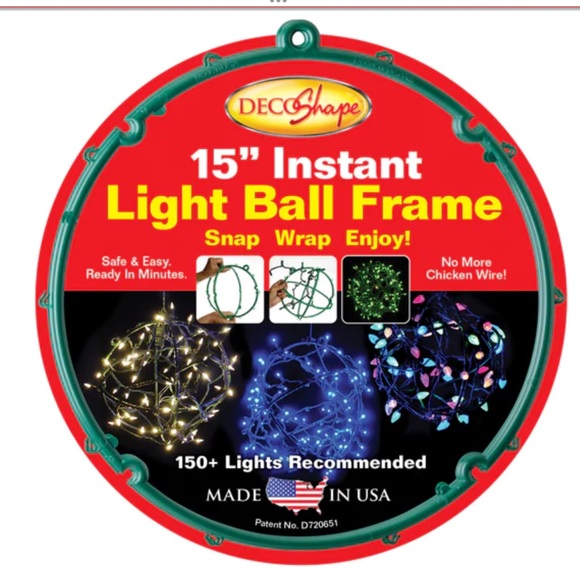 Decoshape Holiday 4 Brand New 5 Inch Christmas Instant Light Ball Frames Indoor Outdoor